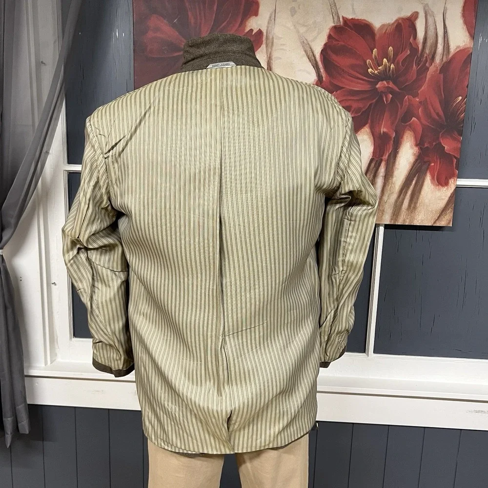 Vintage‎ Rene Lezard Ventless Blazer Sport Coat Mens 40R Wool Tan Jersey Flannel
